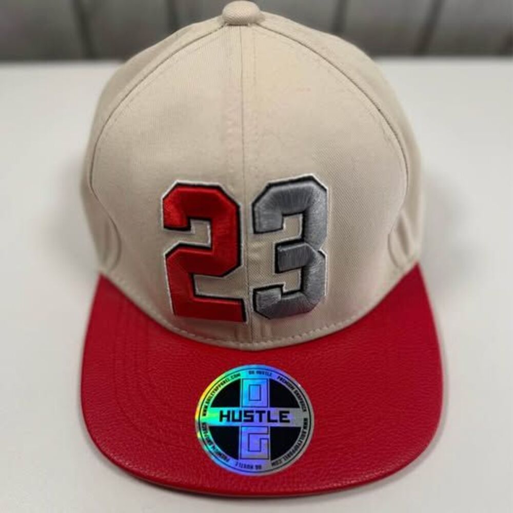 OG Hustle 23 Snapback Hat Tan and Red Flat Brim Cap